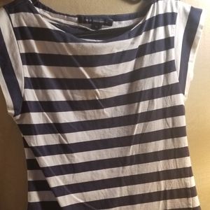 Blue and white stripes boat-neck shirt